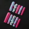 Pink blue mixed press-on nails with 3D snake and dot accents – full stiletto nail set