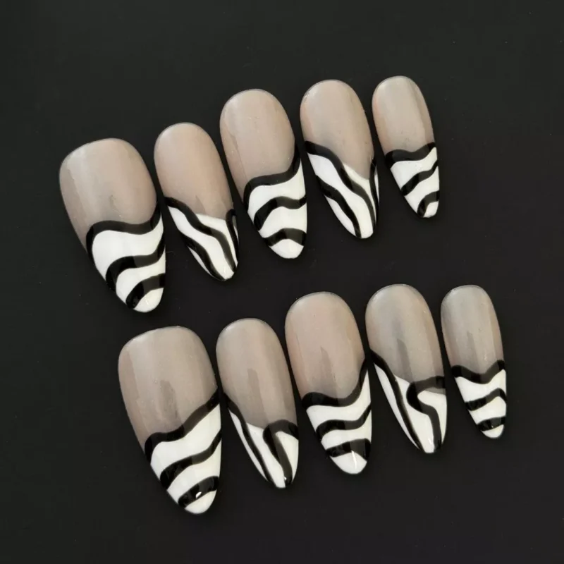 Black and White Stripe Nails bold graphic design