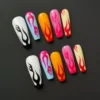 Flame Vibe Press-On Nails in multicolor with hand-painted fire design