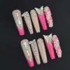 Butterfly Bloom Press-On Nails with 3D crystals and gradient pink base