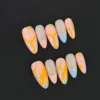 Colorful Abstract Press-On Nails with orange yellow wave design - full set view
