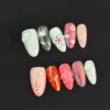 Colorful Floral Press-On Nails - 3D Carving Summer Fantasy Design 7 Colorful floral press-on nails with 3D carving and artistic pastel flowers