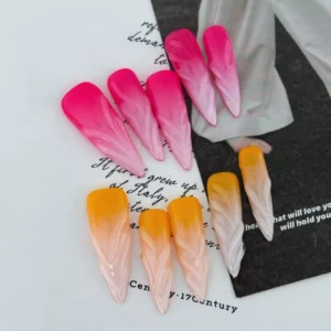 Dual Color Gradient Press-On Nails – Pink and Orange Swirl