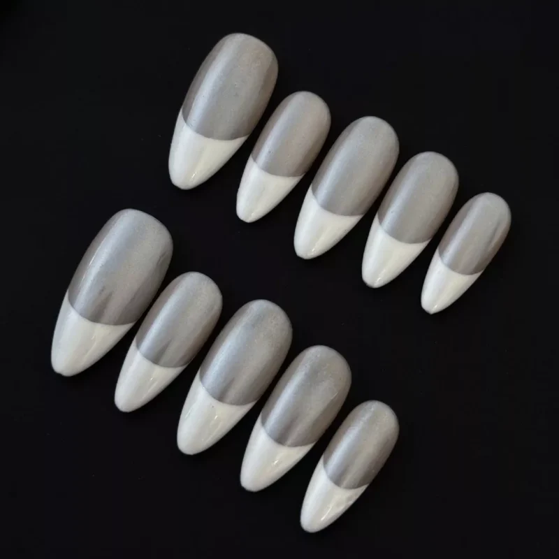 Shimmer Nude Press-On Nails on black background, side view