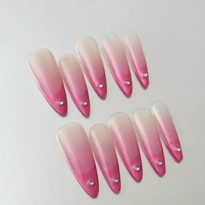 French Fade Press-On Nails featuring shimmering glitter and rhinestones