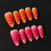 Gradient Press-On Nails - 3D Wave Texture in Pink and Orange 10 Gradient Press-On Nails featuring 3D wave texture in pink and orange - full hand view