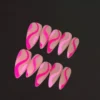 Almond Press-On Nails - Nude Hot Pink Wave 5 Almond Press-On Nails in nude base with hot pink wave design, flat layout