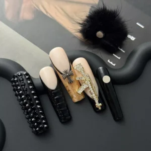 Magic Knight Gothic Armor Style Nails with Crosses and Gold