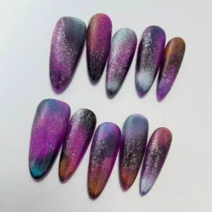 Metallic Swirl Press-On Nails – Purple and Silver Gradient