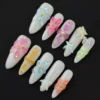 Multicolor Floral Press-On Nails with 3D pastel bloom accents - front view