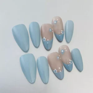 Nude Base Flower Nails showing detailed floral brushwork