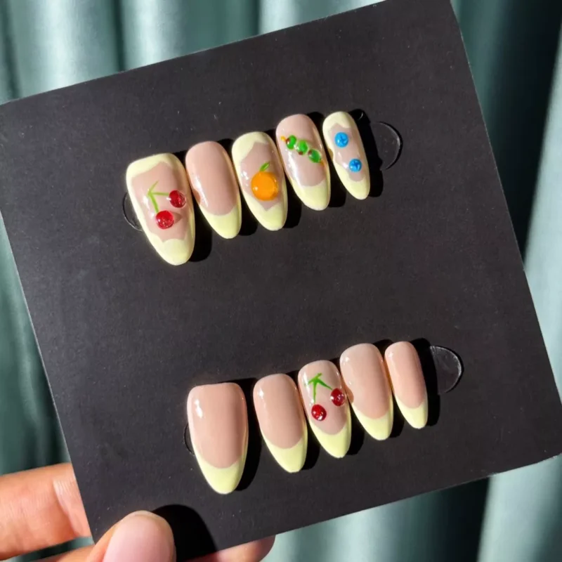 Full Fruit French Tip Press-On Nails set under natural light