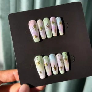 Full set of Pastel Gradient Press-On Nails under sunlight