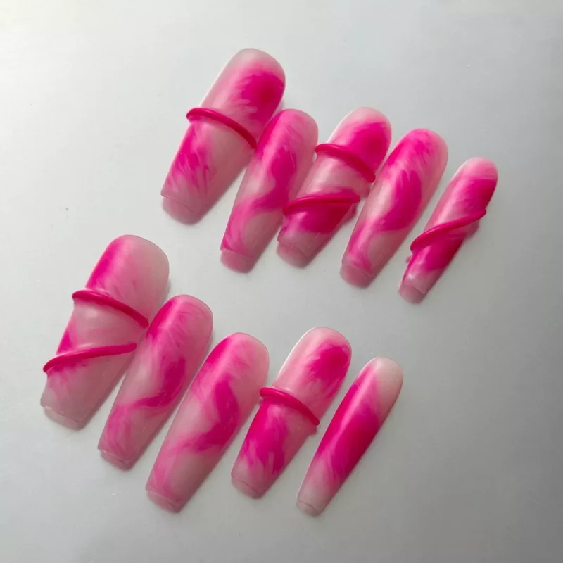 Ombre Peach Gradient Nails with Cute Pink Swirls