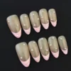 Pearl Pink Press-On Nails with swirled French tips and 3D pearl accents