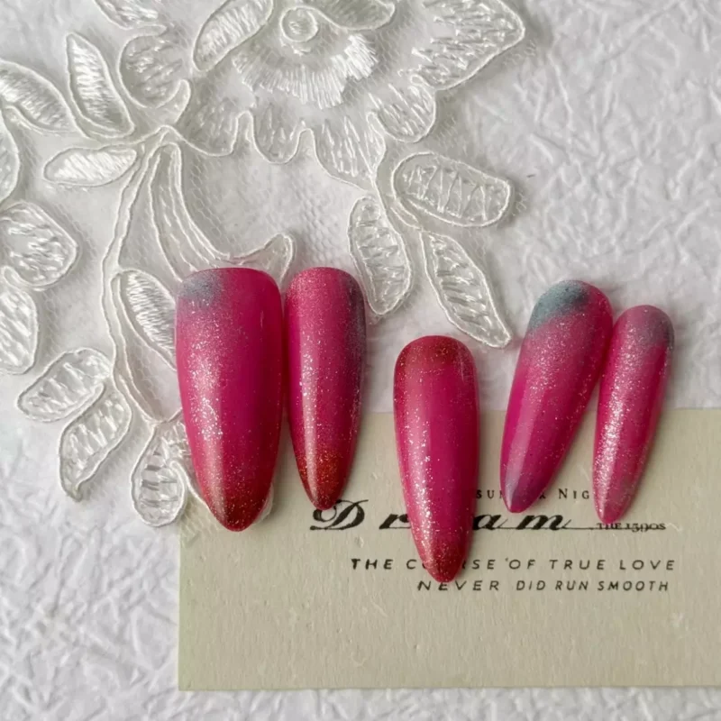 Pink Aurora Press-On Nails showcasing glitter and ombre style