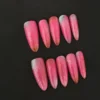 Pink Glitter Ombre Press-On Nails with aurora shine, front view