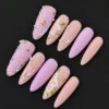 Pink Lilac Matte Press-On Nails - Embroidered Floral & Pearl Design 6 Pink Lilac Matte Press-On Nails with 3D embroidered flowers and pearl detailing – top view