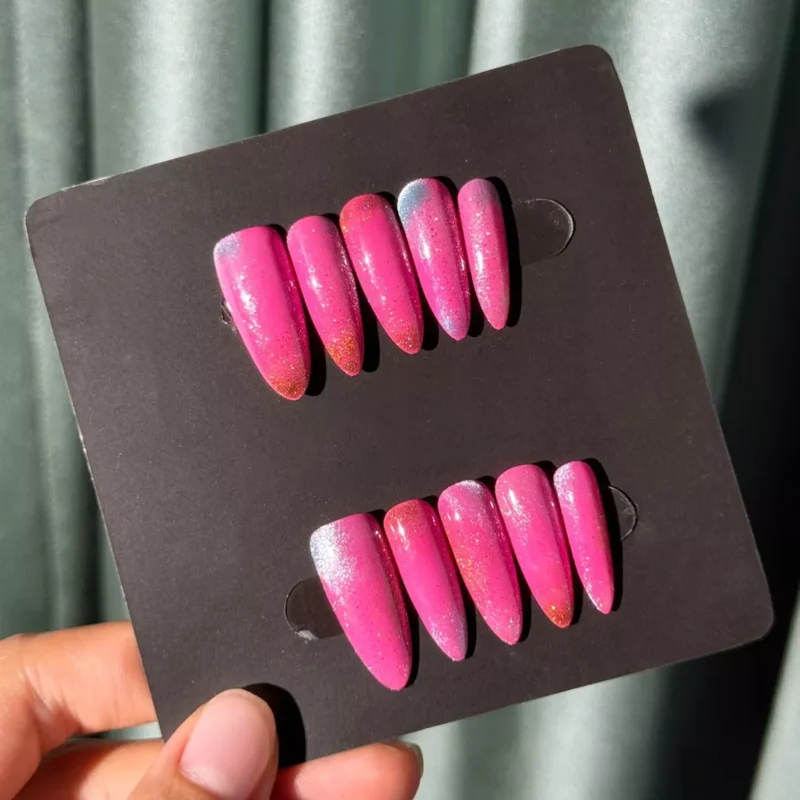 Set of Pink Glitter Ombre Press-On Nails on display card