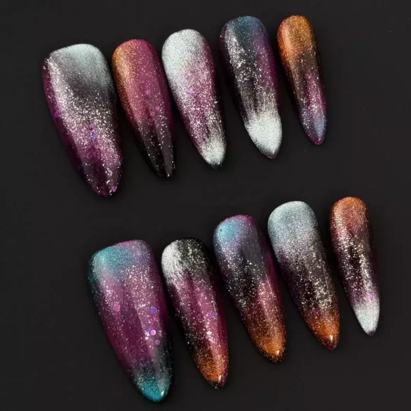 Purple and Silver Gradient Press-On Nails with Glitter Effect