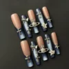Blue Ombre Press-On Nails with Punk 3D Embellishments
