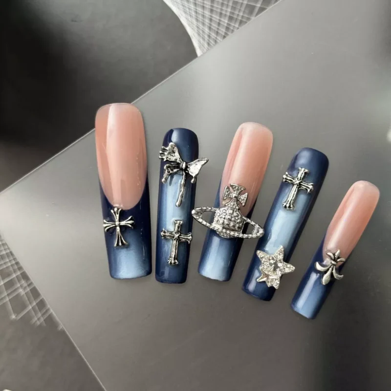 Queen Punk Style Nails with Celestial Accents