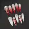 Bloodline Flow Press-On Nails with red-to-silver gradient and 3D butterfly