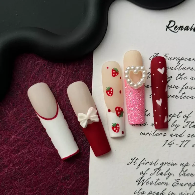 Valentine’s Day Strawberry Heart Press-On Nails