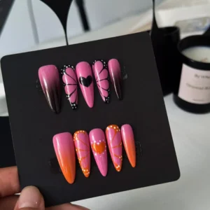 Cute Butterfly Press-On Nails with Romantic Gradient Colors
