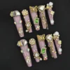 Royal Baroque Press-On Nails with 3D pearls, gold butterflies, and green gemstone accents