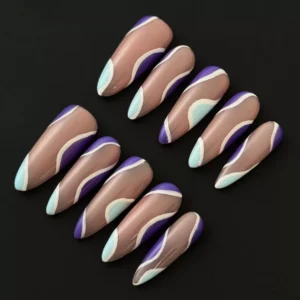 Side view of Pastel Wave Press-On Nails with colorful accents