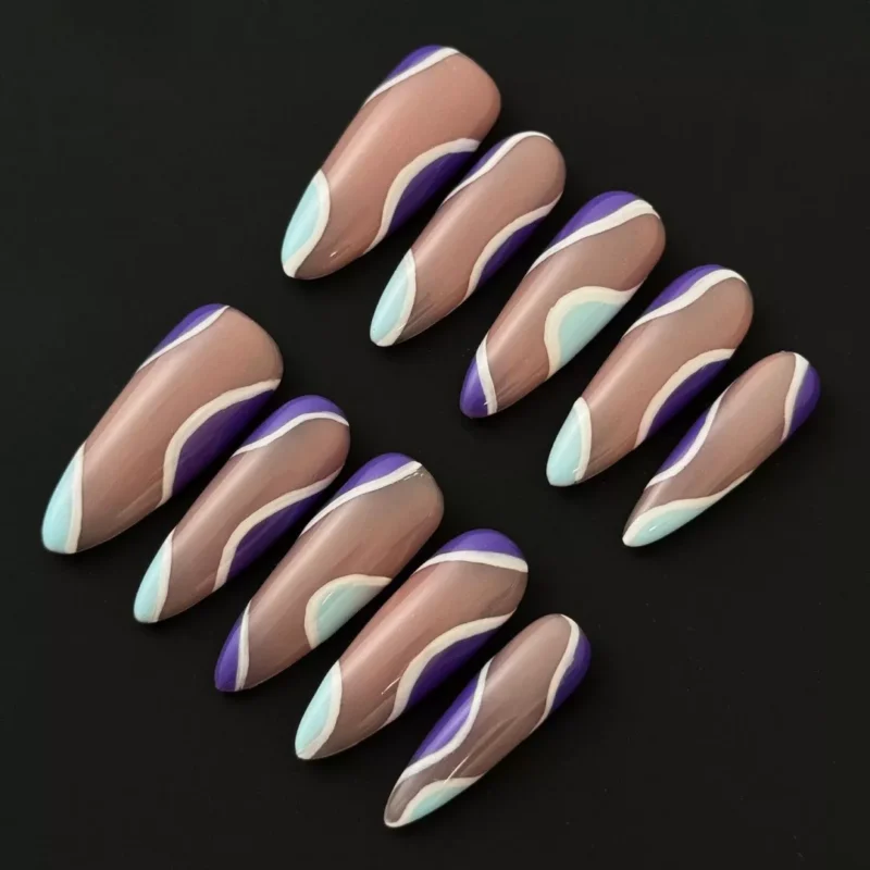 Side view of Pastel Wave Press-On Nails with colorful accents