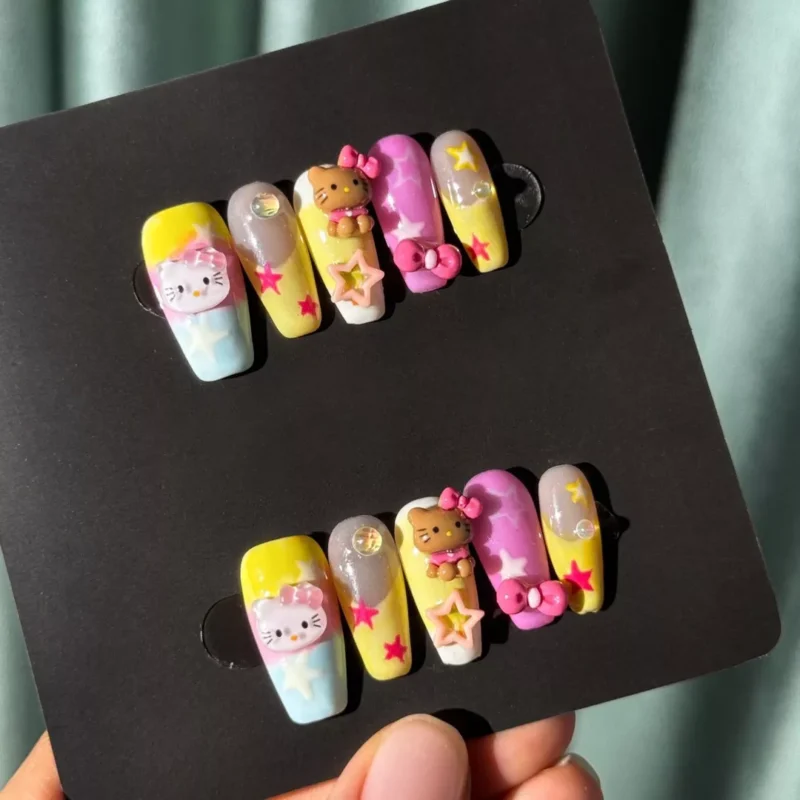 Star Accent Press-On Nails for birthday and party looks - layout on display board
