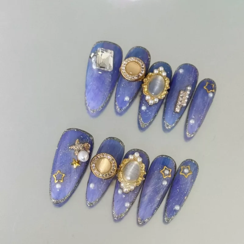Starry Pearl Press-On Nails close-up showing pearl and gem accents