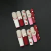 Strawberry Heart Press-On Nails with Pearl and Bow Accents