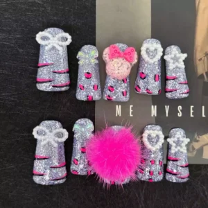 Kawaii Duckbill Nails with Bows, Pom-Pom, and 3D Accents