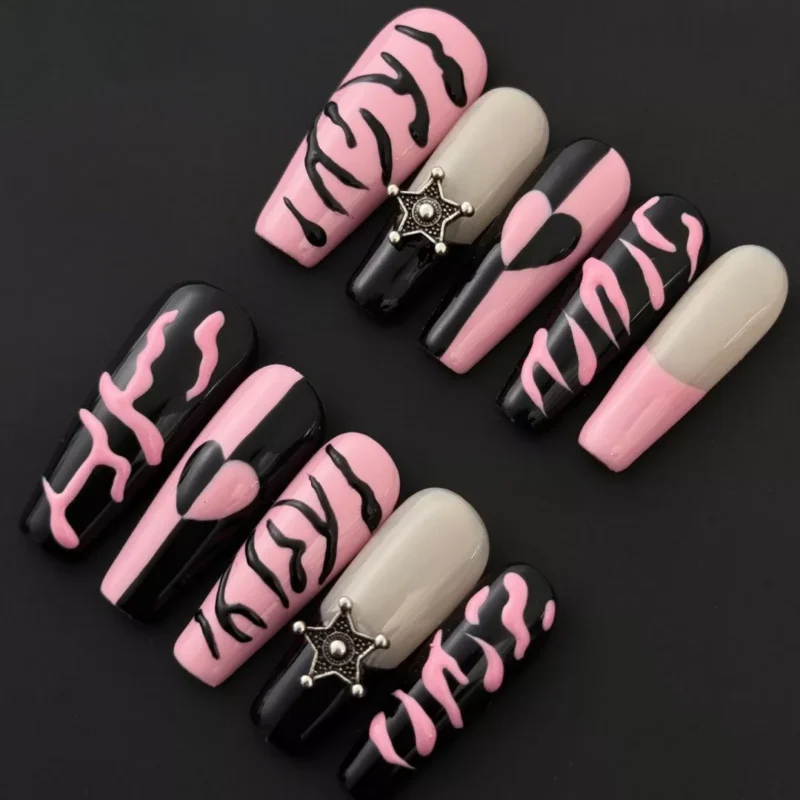 Y2K Press-On Nails with star accents, glossy finish