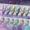 Aurora cat eye gel polish in 6 crystal shades with strong magnetic sparkle effect