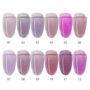 Transparent grape nail gel with subtle shimmer shown in open jar format