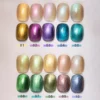 Crystal Prism Cat Eye Gel full color chart showcasing 10 radiant iridescent magnetic shades on swatches.