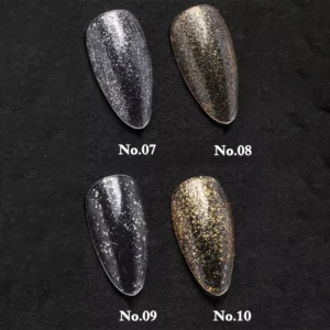 Same glitter shades on black background to show true sparkle depth