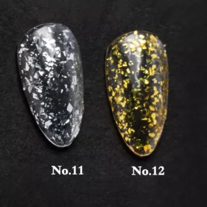 Gold and silver foil flake gel polish on black background