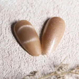 Champagne gold cat eye gel polish with shimmer detail and magnetic wave