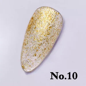 Close-up of No.10 gold foil glitter top coat in full intensity