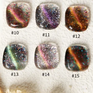 Black and silver star cat eye nails catching light from different angles