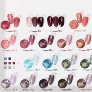 Meteorite gel polish swatches with magnet and chrome effects