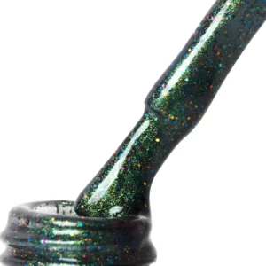 Close-up of magnetic holographic gel polish with glitter particles