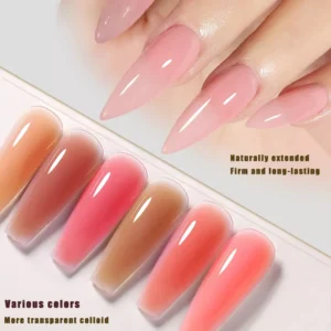 Long almond-shaped nail extensions using builder nail gel
