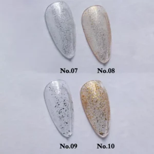 Swatch comparison of glitter top coat in daylight condition