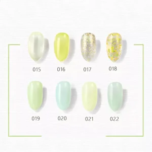 Nature-inspired gel colors displayed on color swatch panel